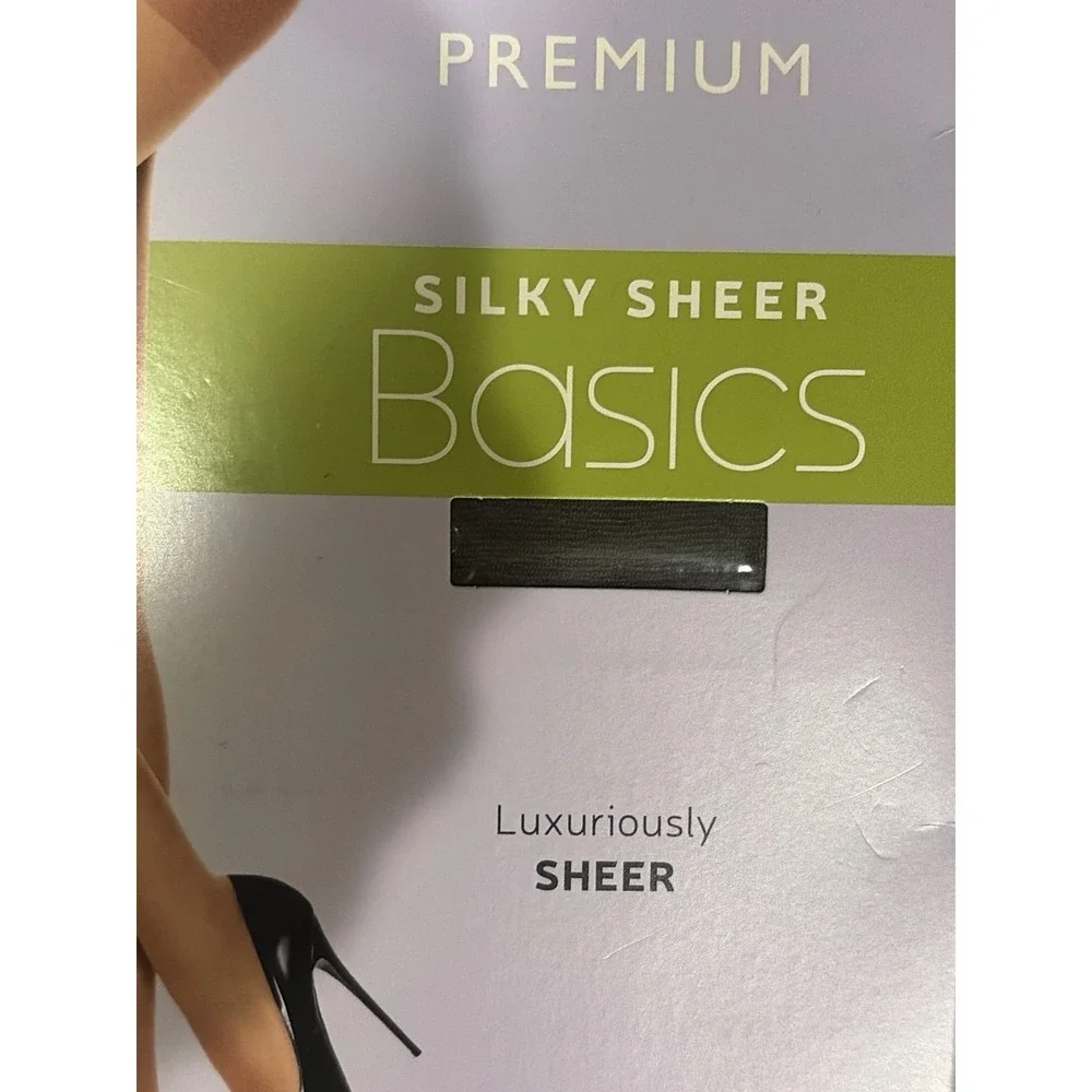 Hanes Premium Silky Sheer Basics Control Top Pantyhose Barely Black Medium NIP